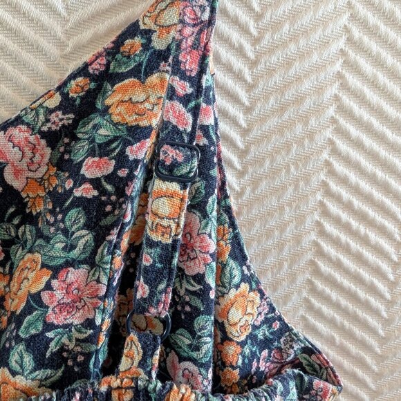 Old Navy Linen Blend Floral Cami Dress Ruffle Hem Smocked back Size Large - Picture 8 of 10